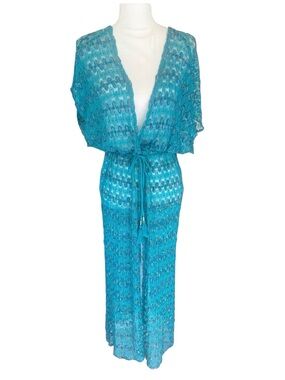 Beach Mermaid Resort lace maxi bathing suit cover-up teal turquoise blue shimmer